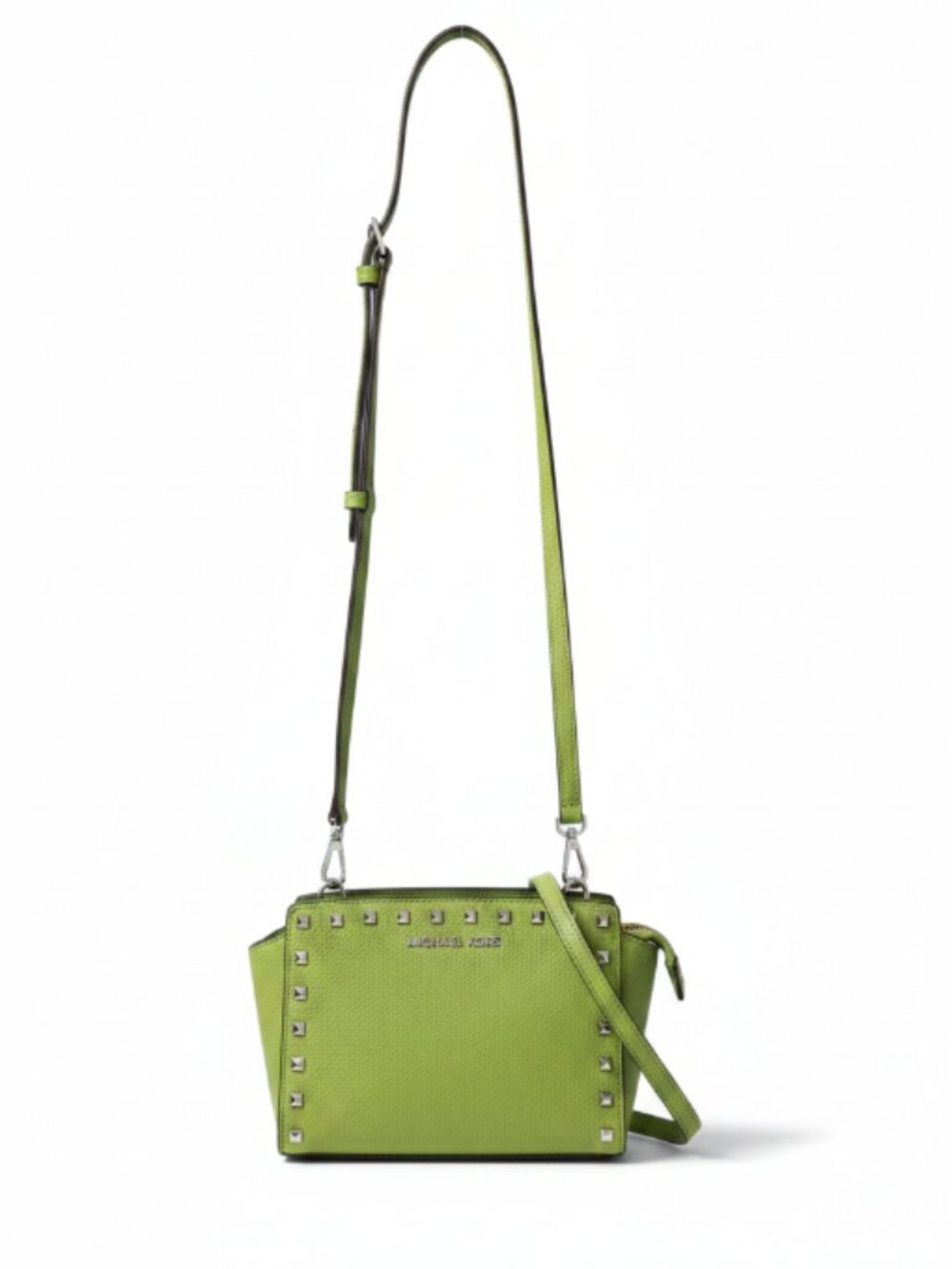 Michael Kors Selma Studded Crossbody Bag Lime Green Saffiano Leather Adjustable